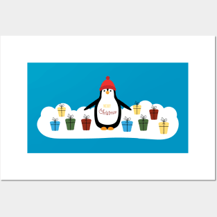 Christmas penguin and gifts Posters and Art